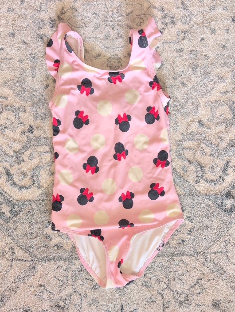 HA X Disney Pink Minnie Mouse Polka Dot Swimsuit with Red Bows And Ruffle 6-7 Yr